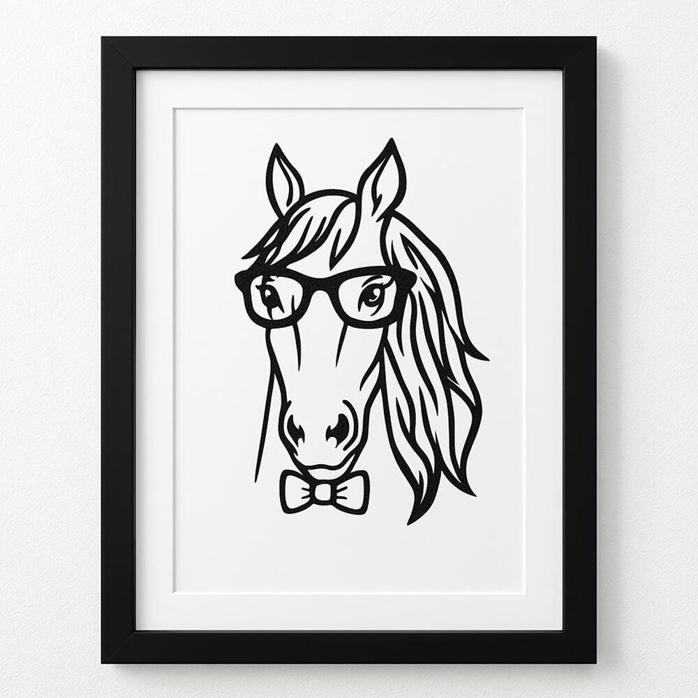 Quirky Horse Portrait 3D Art Print 8x10 Frame Horse Glasses & Bow Tie Whimsical